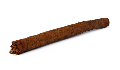 One hand rolled cigar isolated on white