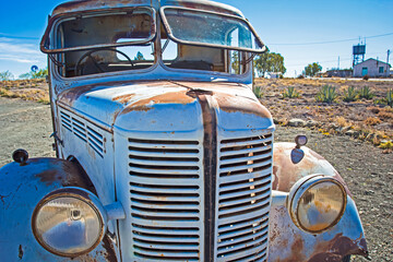 Antique truck showing opening windscreen