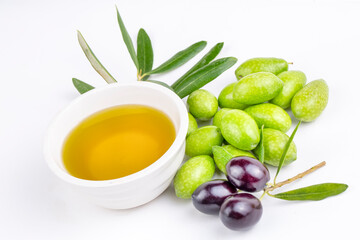 Green fresh olive and olive oil