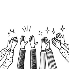 hand drawn of hands clapping ovation. applause, thumbs up gesture, People applaud. doodle vector illustration.