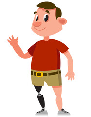 Man with prosthetic leg. Standing male character.