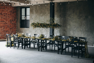 Banquet table decorated with natural materials