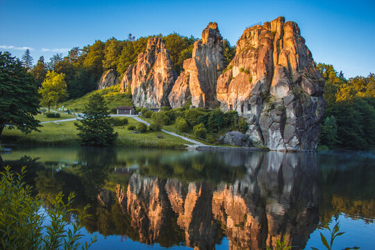 Externsteine. Sandstone rock formation located in the Teutoburg Forest, North Rhine Westphalia, Germany