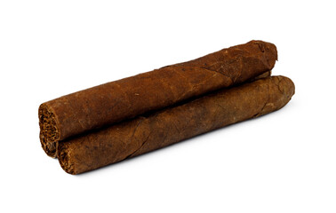 Bunch of hand rolled cigars isolated on white