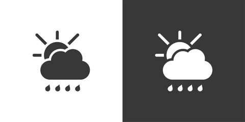 Raindrops, cloud and sun. Isolated icon on black and white background. Weather vector illustration