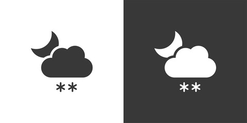 Snow, cloud and moon. Isolated icon on black and white background. Weather vector illustration