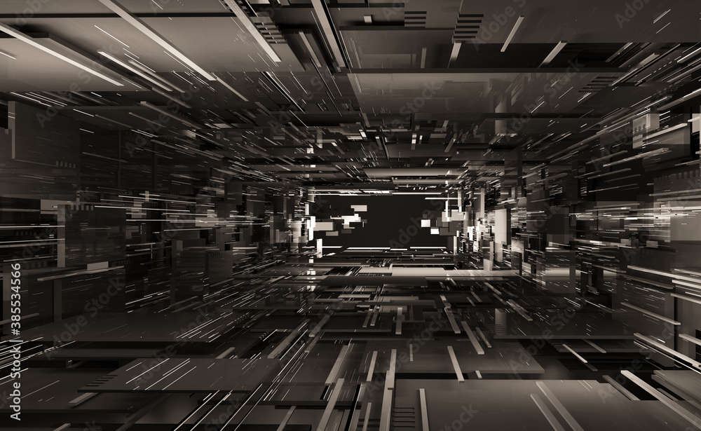 Aufkleber portal, gates, rectangular shapes, suprematism. 3d illustration of abstract cyberspace