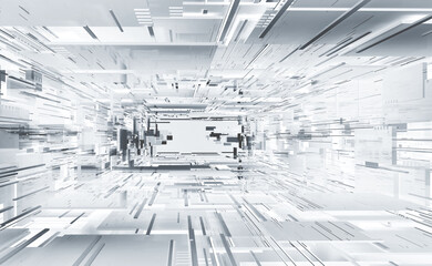 Portal, gates, rectangular shapes, suprematism. 3d illustration of abstract cyberspace