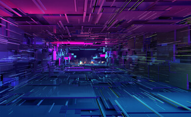 Portal, gates, rectangular shapes, suprematism. 3d illustration of abstract cyberspace