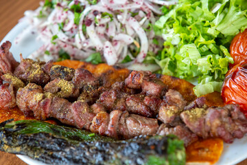 Delicious Turkish food; Adana kebab skewers