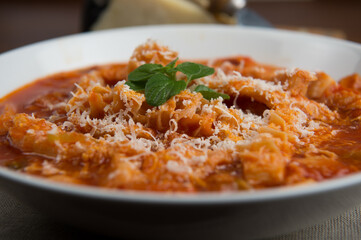 tripe with tomato sauce called tripe alla romana, a typical dish from Lazio