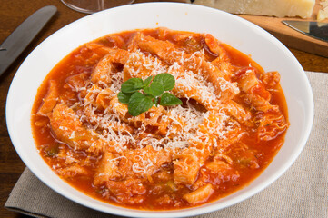 tripe with tomato sauce called tripe alla romana, a typical dish from Lazio
