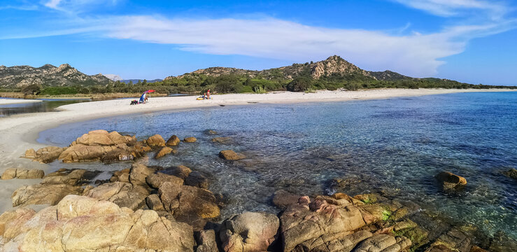 Ultra wide panorama of the beautiful beach of Berchida in Sardinia