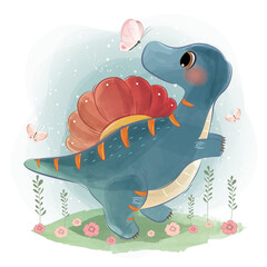 Spinosaur Playing WIth Little Birds