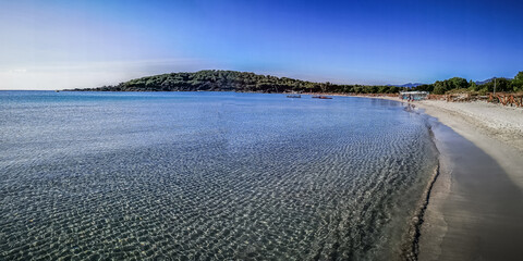 ultra wide panorama of the beautiful beach of Cala Brandinchi in San Teodoro