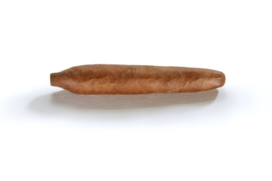 close up view of nice perfecto type Cuban cigar on white back 