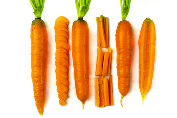 Ripe Orange juicy carrots. Isolated on a white background
