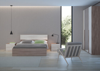 Modern bedroom interior. 3D rendering.