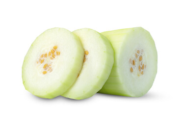 peeled winter melon sliced isolated on white background