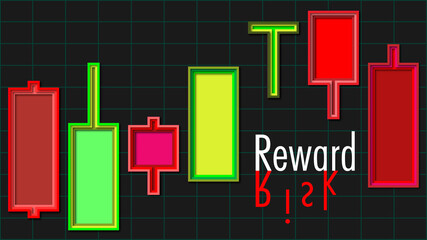 An abstract cutout style candlestick chart pattern with the words Risk Reward.