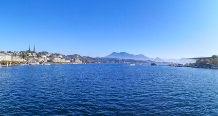 Fototapeta na wymiar ultra wide panorama of Luzern and the Lake of Lucerne