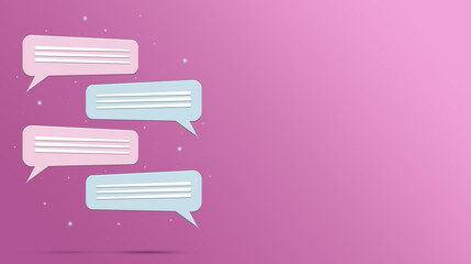 Speech bubble icon of two people 3d on pink background. Chat dialogue. Social network correspondence. Social media, icon. 3D rendering