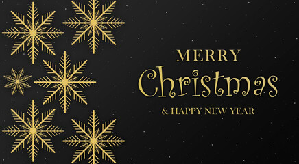 Merry Christmas banner with a  golden snowflakes on gray background. Happy new year. Happy holidays. Christmas posters, postcards, cards. 3d render