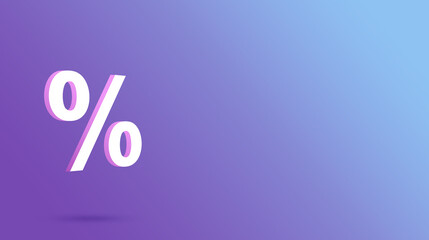 Percentage icon 3D white on purple background. Finance percent icon.  Discount icons, sale, offer. 3d render