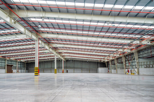 Empty industrial building factory for manufacturing plant.
