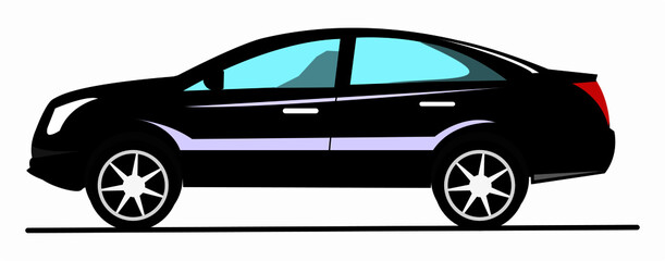 An illustration of black Coloured car. An icon of a car.