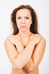 blond woman in studio with natural untouched look