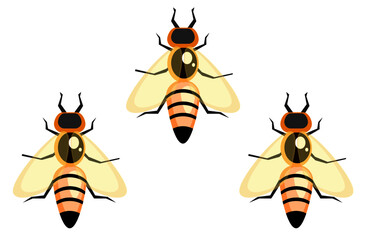 A set of honey bees. An illustration of honey bees. Colourful honey bees isolated on white background.
