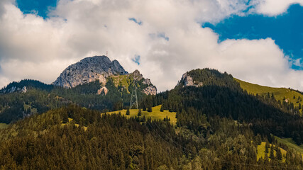 Beautiful alpine summer view with dramatic clouds at the famous Wendelstein near Bayrischzell, Bavaria, Germany