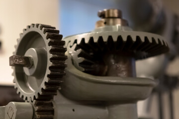 Detailed view of a classic 1934 industrial hydroelectric generator engine