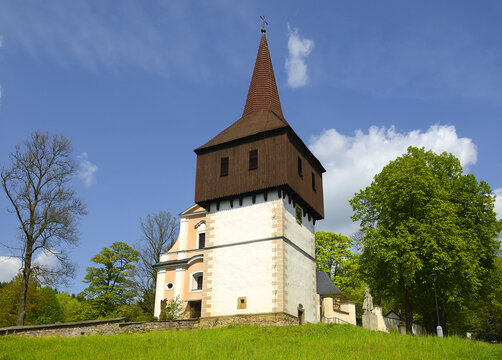 The town of Hronov - All Saints Church and late Renaissance Bell Tower from 1610, Czech Republic