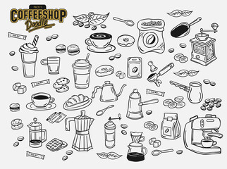 Set of coffee doodle with hand drawn line style. vector illustration.