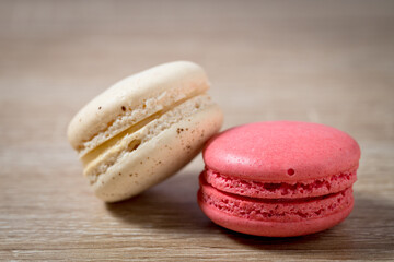 Close up cake macaron or macaroon on wooden background , Sweet dessert