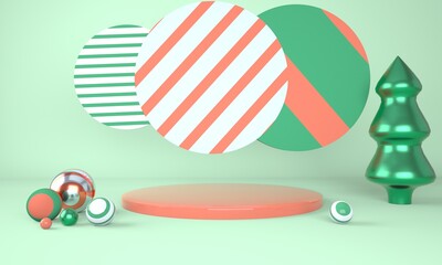 Christmas background with Christmas tree and stage for product display. 3d rendering.