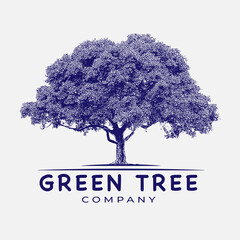 Obraz premium green tree logo vintage vector, design, sign, nature, organic, symbol, natural, leaf, graphic, background, plant, icon, element, illustration, branch, label, emblem, ecology, eco, abstract, silhouette