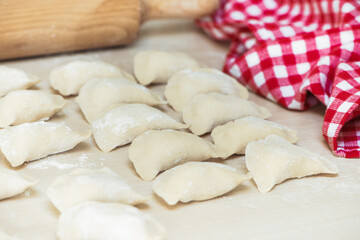 Raw Polish or Russian Dumplings with cottage cheese and potato filling. 