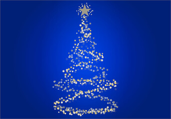 Fondo azul con pino de navidad dorado.