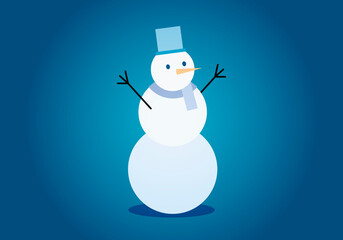 Muñeco de nieve con gorro azul en fondo azul.