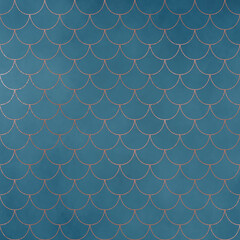 Copper Metallic Pattern on Vintage Teal Background, Digital Paper