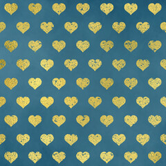 Gold Metallic Pattern on Vintage Teal Background, Digital Paper