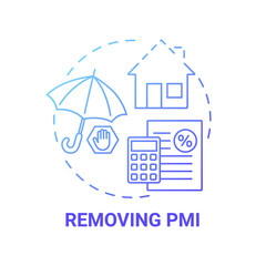 Removing PMI concept icon. Mortgage refinance benefit idea thin line illustration. PMI removal calculator. Cancellation request. Private mortgage insurance. Vector isolated outline RGB color drawing