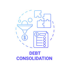 Debt consolidation concept icon. Mortgage refinance benefit idea thin line illustration. Single payment. Several unsecured debts combination. Second mortgage. Vector isolated outline RGB color drawing