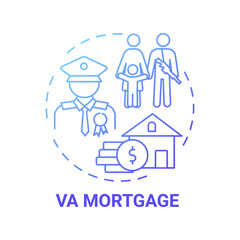 Obraz na płótnie Canvas VA mortgage concept icon. Veterans affairs type idea thin line illustration. VA-backed home loan. Mortgage lender. Refinance rate. Military benefits. Vector isolated outline RGB color drawing