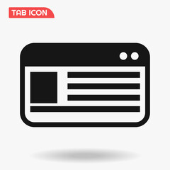 Black tab icon vetor for ui and browser. Web page.