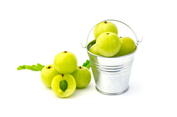 Fresh amla, Indian herbs isolated on white background
