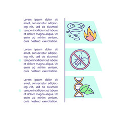 Farming challenges concept icon with text. Climate change. Farm productivity. Insects. New species. PPT page vector template. Brochure, magazine, booklet design element with linear illustrations